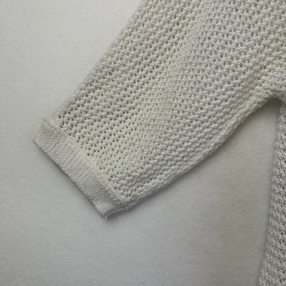 J Jill Sweater Womens M White crochet mesh knit 3/4 sleeves casual lightweight‎ - Picture 3 of 5